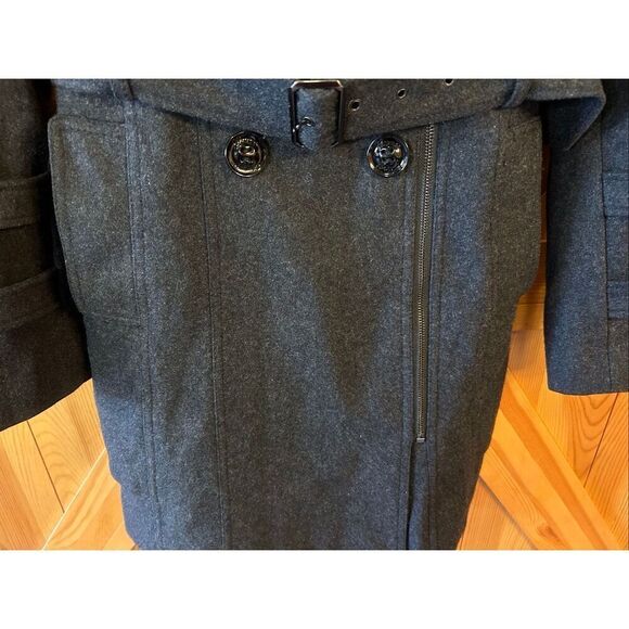 VINTAGE GUESS Wool Blend Belted Black Dress Coat Size Medium (5477) - Picture 3 of 9